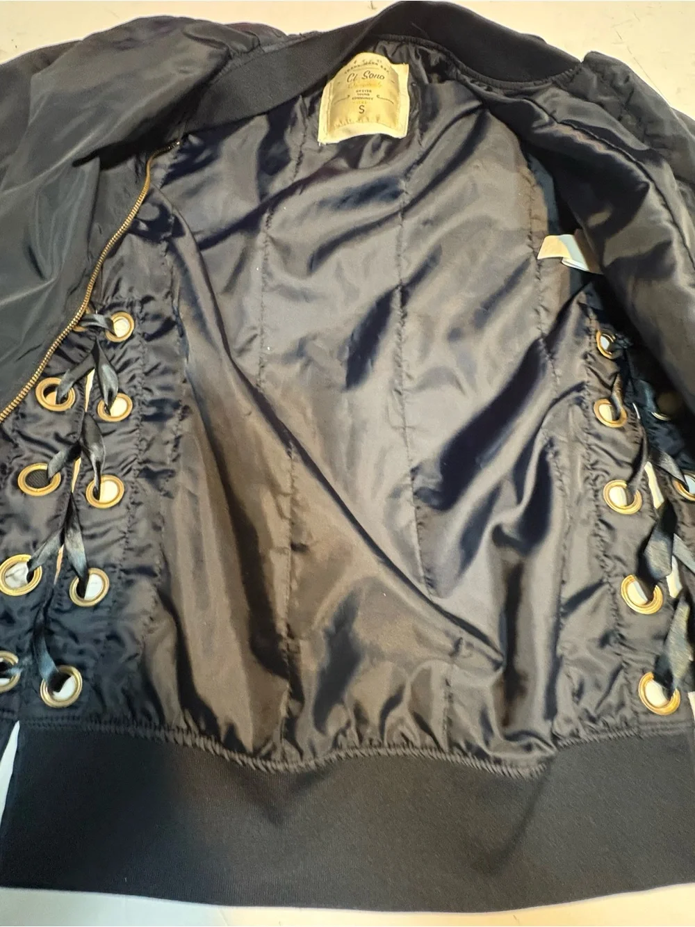 Ci Sono bomber jacket lace-up side design oversized metal grommets  blue small - Picture 8 of 10